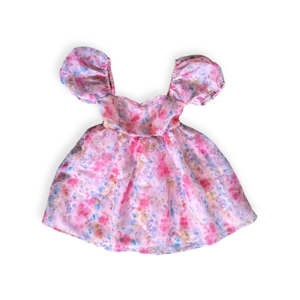 Sugar Thrillz baby doll style dress pink floral print sweetheart neckline